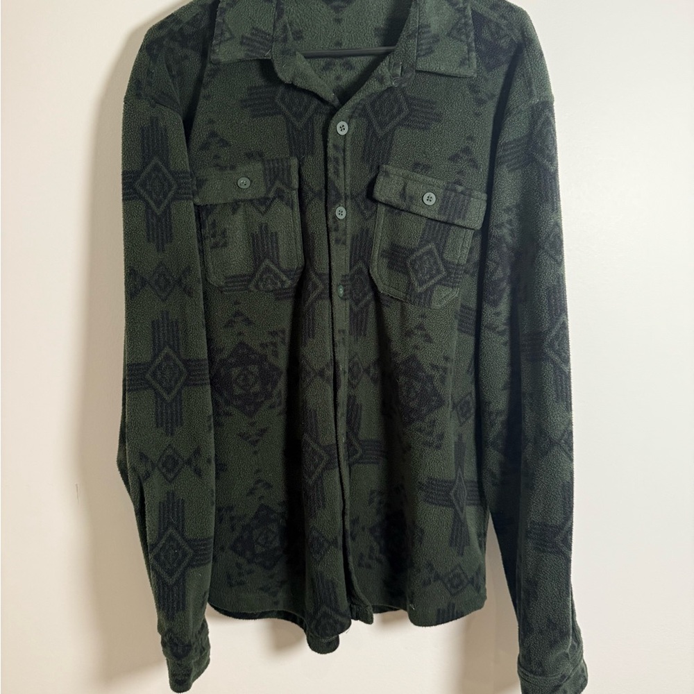 Men's Great Northwest Green fleece Shirt Jacket with Southwestern Pattern